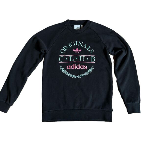 XS Rare Adidas Originals Retro Sports Resort Club Sweatshirt Black‎ Crewneck